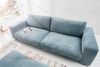 Candy Sofa Seventies 3-Sitzer medium 250 cm Cord Light Blue | Sitztiefe 2
